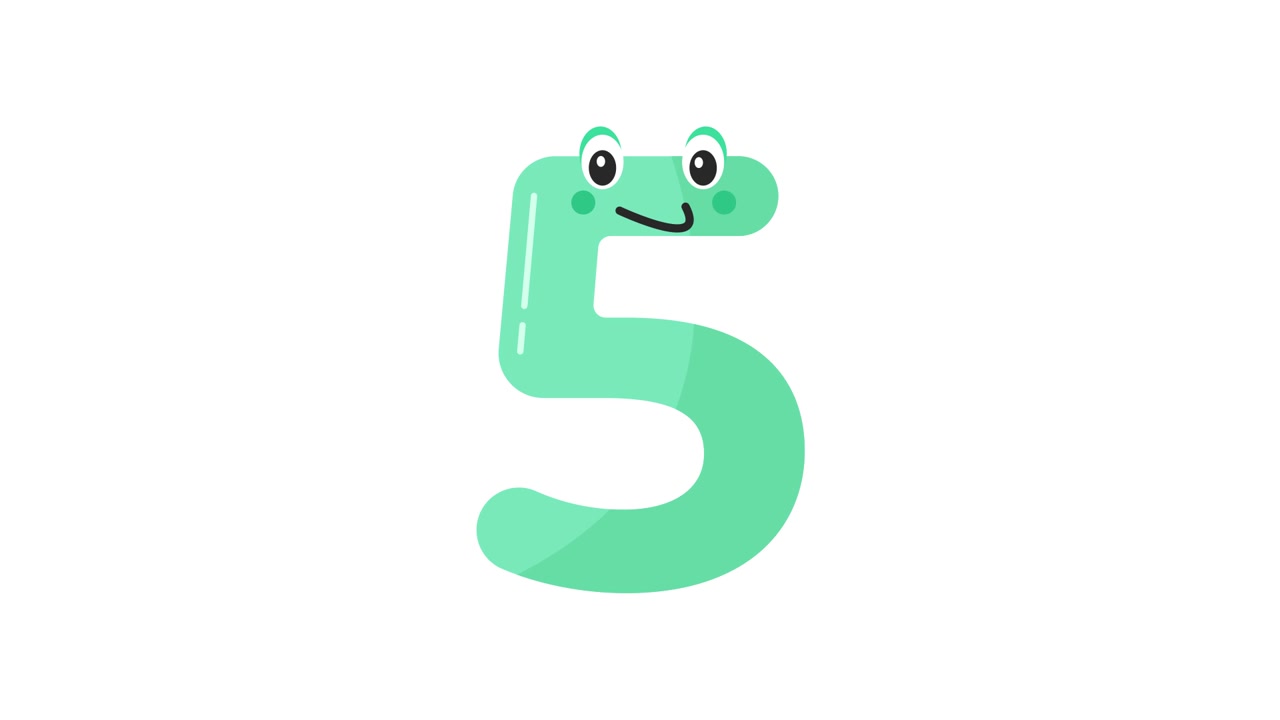 Happy Animated Number Five Character Blinking and Smiling