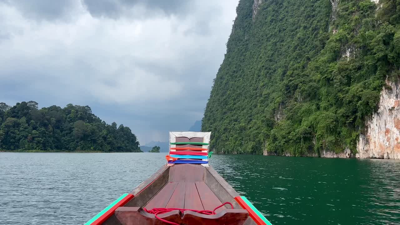 Aboard a long-tail boat on Thailand's Khao Sok Lake
