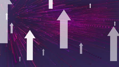 animation of arrows pointing up over pink and purple light trails pattern