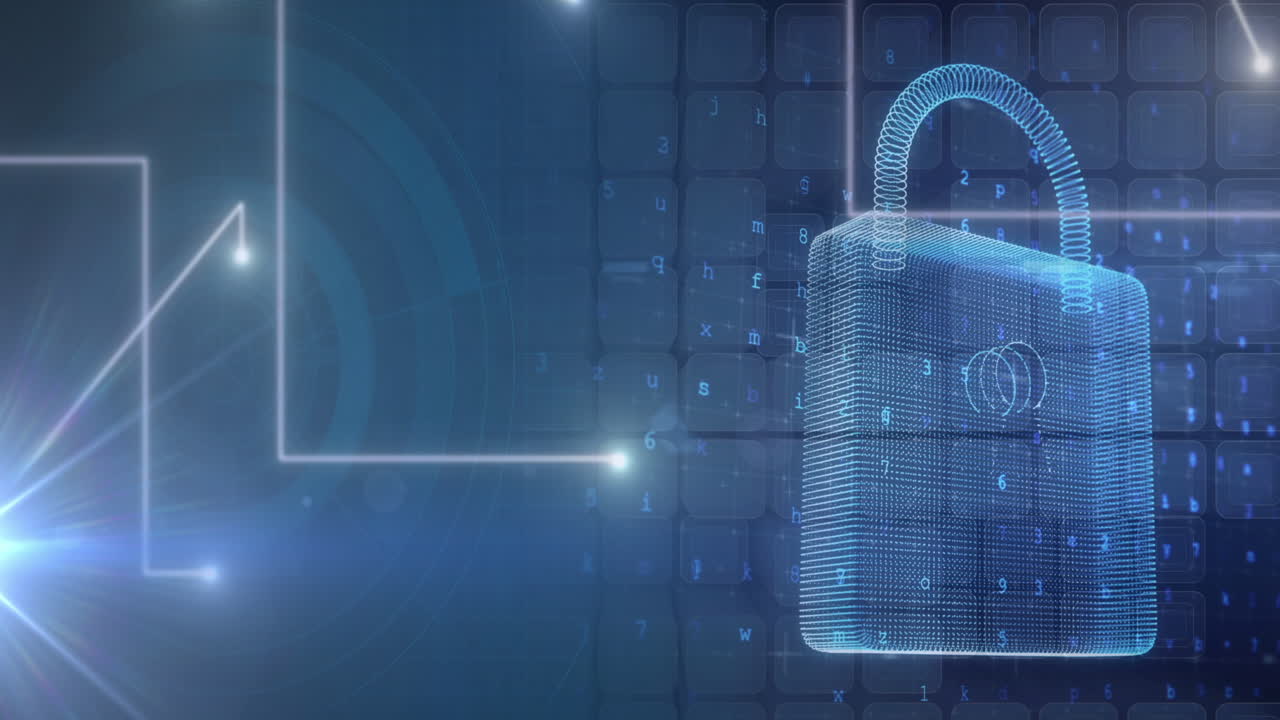 Animation of online security padlock and data processing