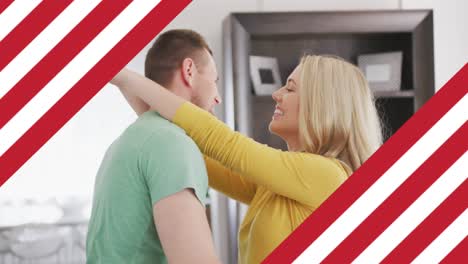Animation-of-flag-of-usa-framing-caucasian-couple-smiling-and-embracing