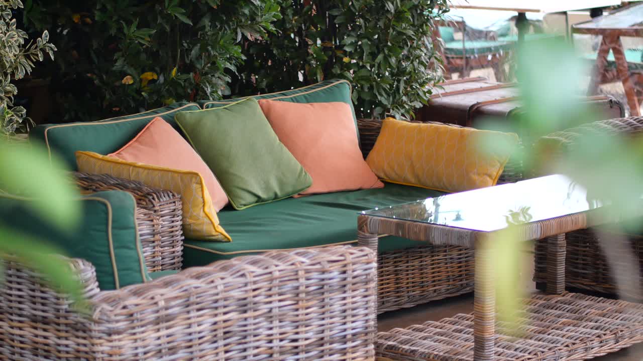 Outdoor patio furniture set with wicker design