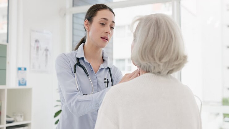 Woman, doctor and senior patient in checkup