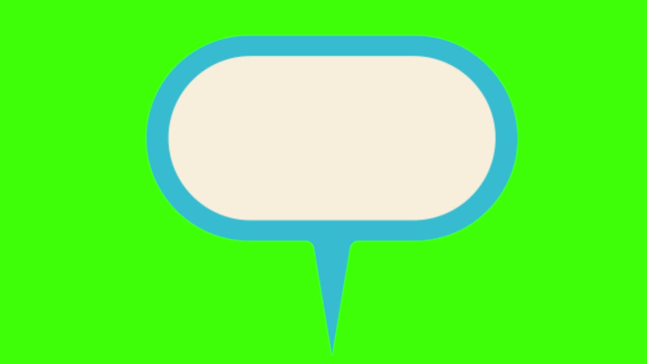 animated oval-shaped blank blue speech icon popping up on a green screen