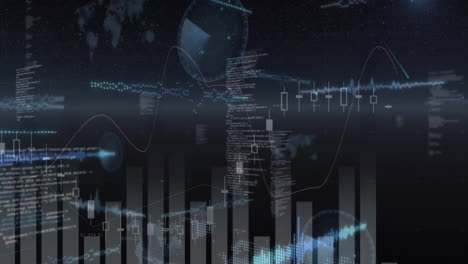 animation of diagrams and data processing on black background