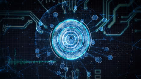 animation of glowing blue circular patterns and data connections in futuristic design