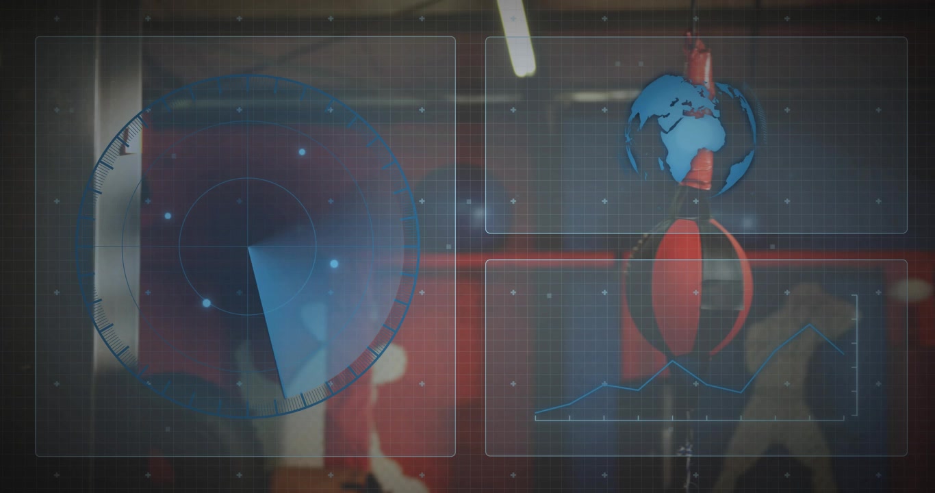 On start HUD overlays animating while boxer delivering speed bag punches tracking performance