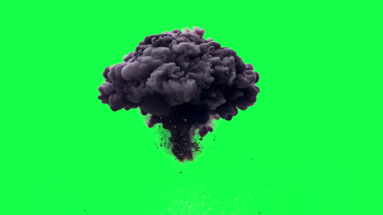 Dramatic dark cloud explosion animation, transparent 4K video, green screen