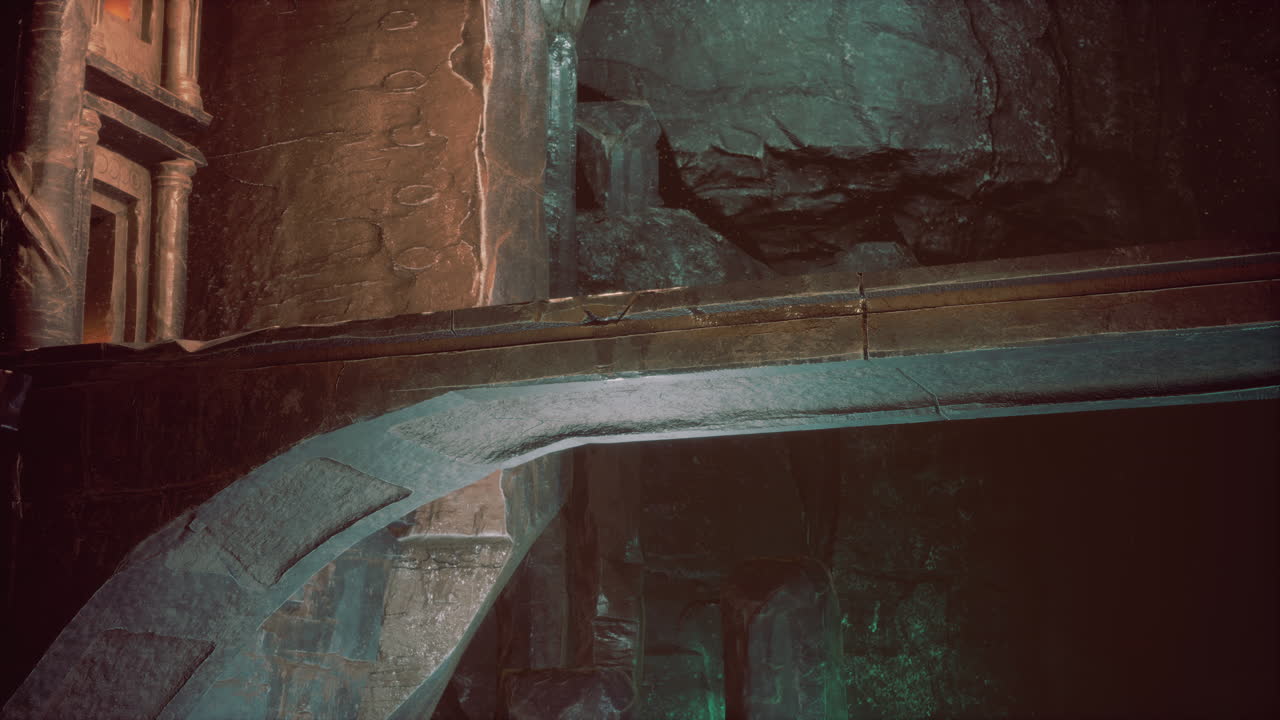 viejo puente de piedra dentro de una cueva grande