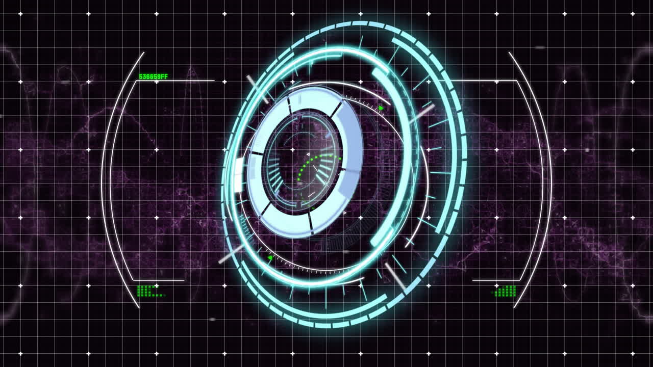 Animation of scope scanning and data processing over black background