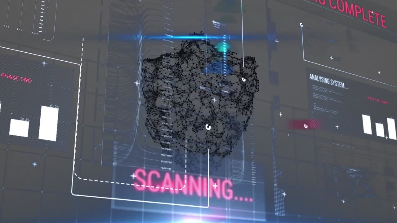 Animation of data processing and statistics over security shield