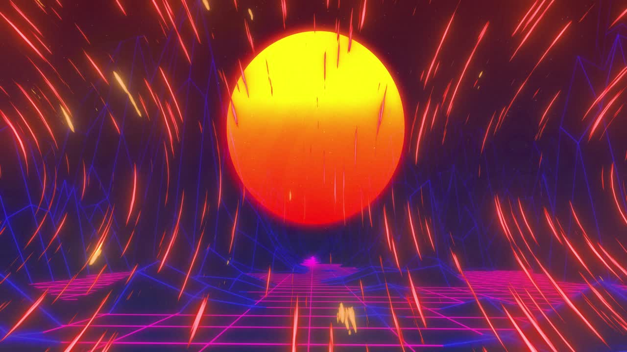 산과 태양 위의 빛의 흔적의 애니메이션