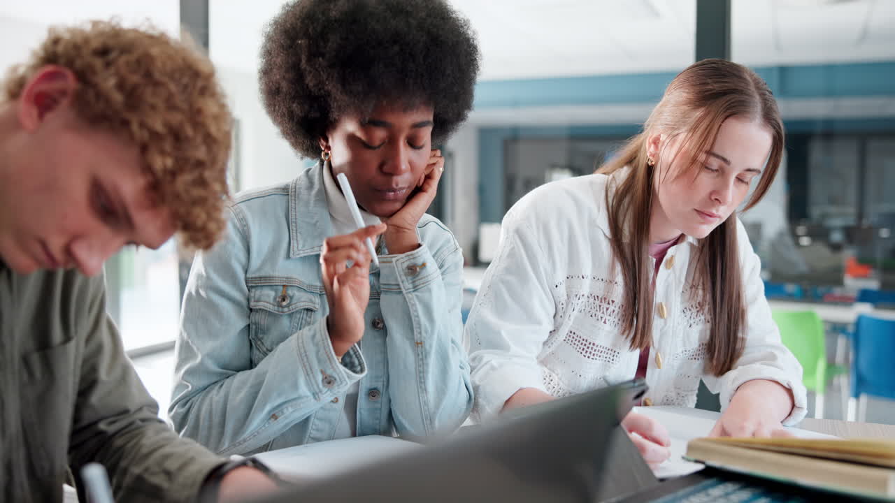 Students studying together in a library