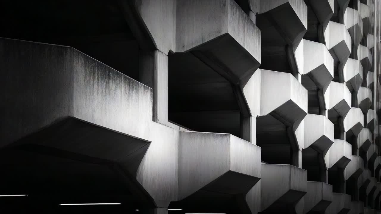 Exploring the Unique Architectural Design of a Modern Concrete Structure: A Look at the Geometric Patterns and Textures of a Contemporary Parking Facility Facade