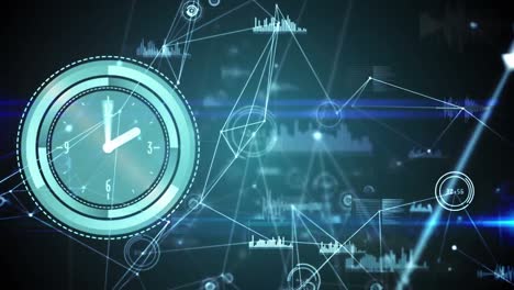 animación del reloj sobre la red de conexiones y el reloj moviéndose rápidamente