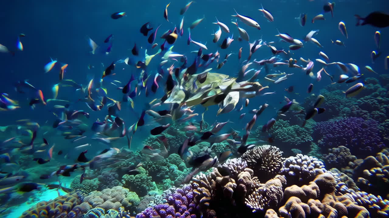 Vibrant Underwater Scenes: Sea Turtles, Schools of Fish, and Coral Reefs