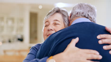 home, hug and senior couple with support