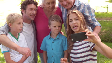 happy family taking a selfie in the park