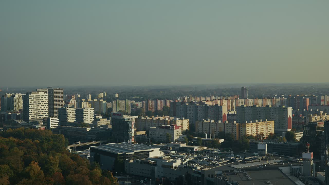 Bratislava’s urban landscape with high rise residential buildings in warm light