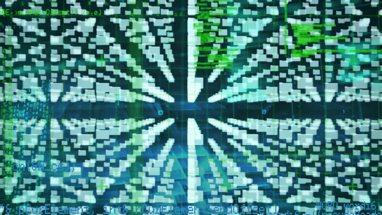Animation of folder icons and security padlock icon against data processing over grid network
