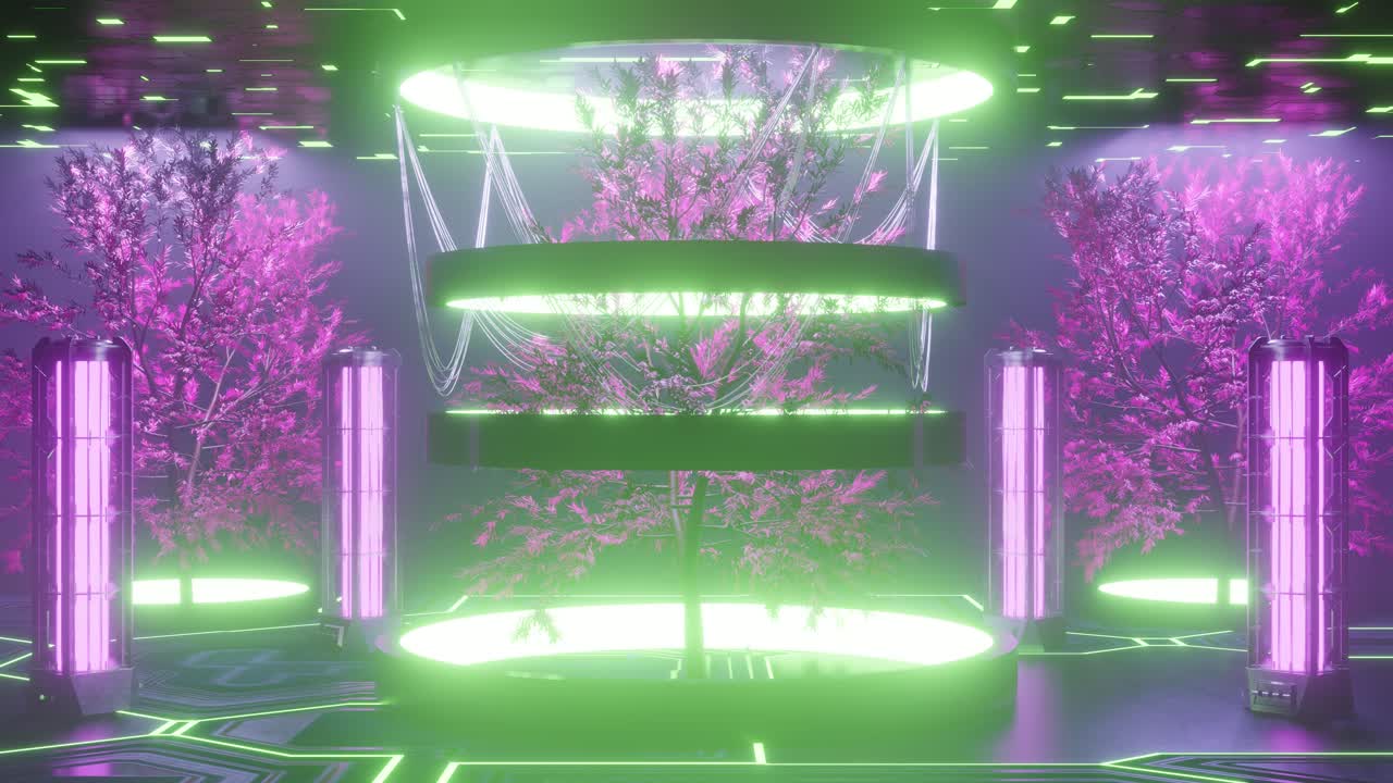 Futuristic Vertical Farm with Neon Lighting