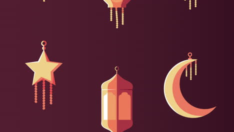 ramadan kareem animation with golden icons hanging