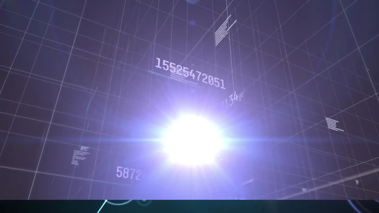 보라색 배경에 있는 그리드 위에 반 ⁇ 이는 빛을 통해 변하는 숫자의 애니메이션