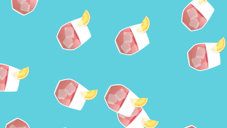 animation of drinks floating on blue background