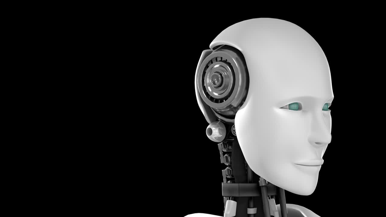 robot futurista, inteligencia artificial cgi en fondo negro y verde