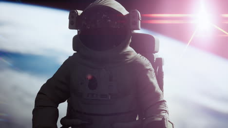 hombre espacial astronauta en el espacio en un fondo del planeta azul tierra