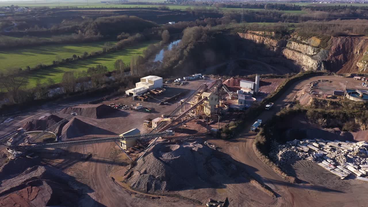 Aerial view a of a sand quarry in normandy