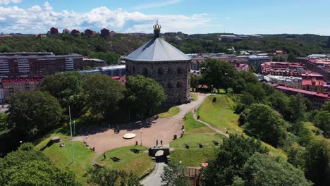 fortress skansen kronan in gothenburg, sweden - aerial drone shot