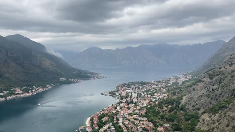 aerial shot of the historic town kotor surrounded by mountains, montenegro