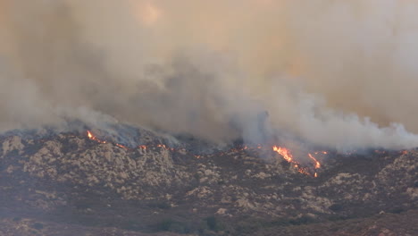 glowing embers and smoking ash remains of devastation from forest wild fire natural disaster