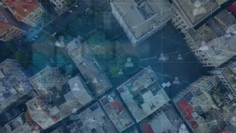 animation of network of connections over cityscape