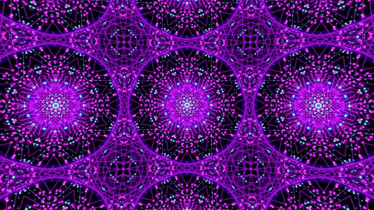 Abstract motion graphics with a digital mandala fractal seamless loop. In a 4k animation design, floral lines grid in multicolor. Yoga, meditation and other activities benefit kaleidoscopic background