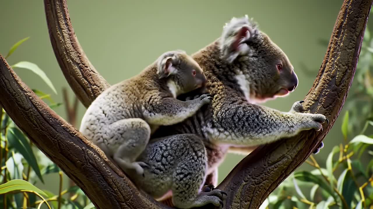 Mother Koala with Her Baby Joey Clinging to Her Back