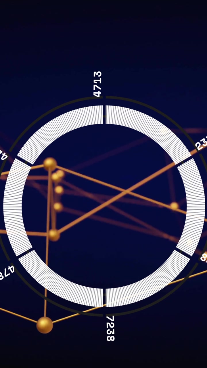 Grafico circolare con numeri e linee di connessione, animazione di visualizzazione dati.