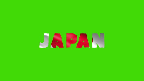 japan country wiggle text animation lettering with her waving flag blend in as a texture - green screen background chroma key loopable video