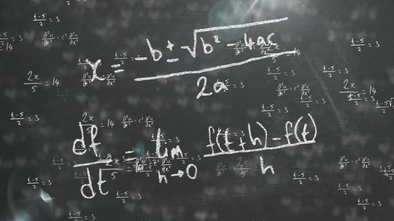Animation of mathematical equations on black background