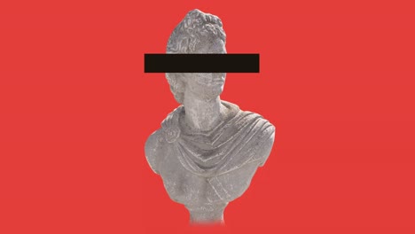 animation of ancient bust sculpture turning with black stripe on changing colour background