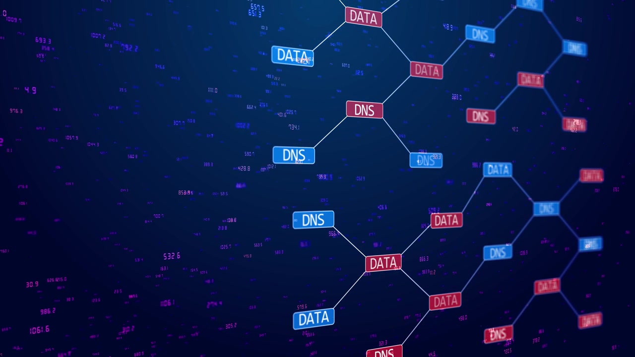 Abstract analytics connection visual colored data blocks branching node links and floating number