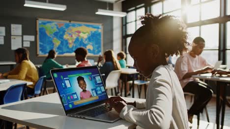 diverse students engaging in online learning in classroom