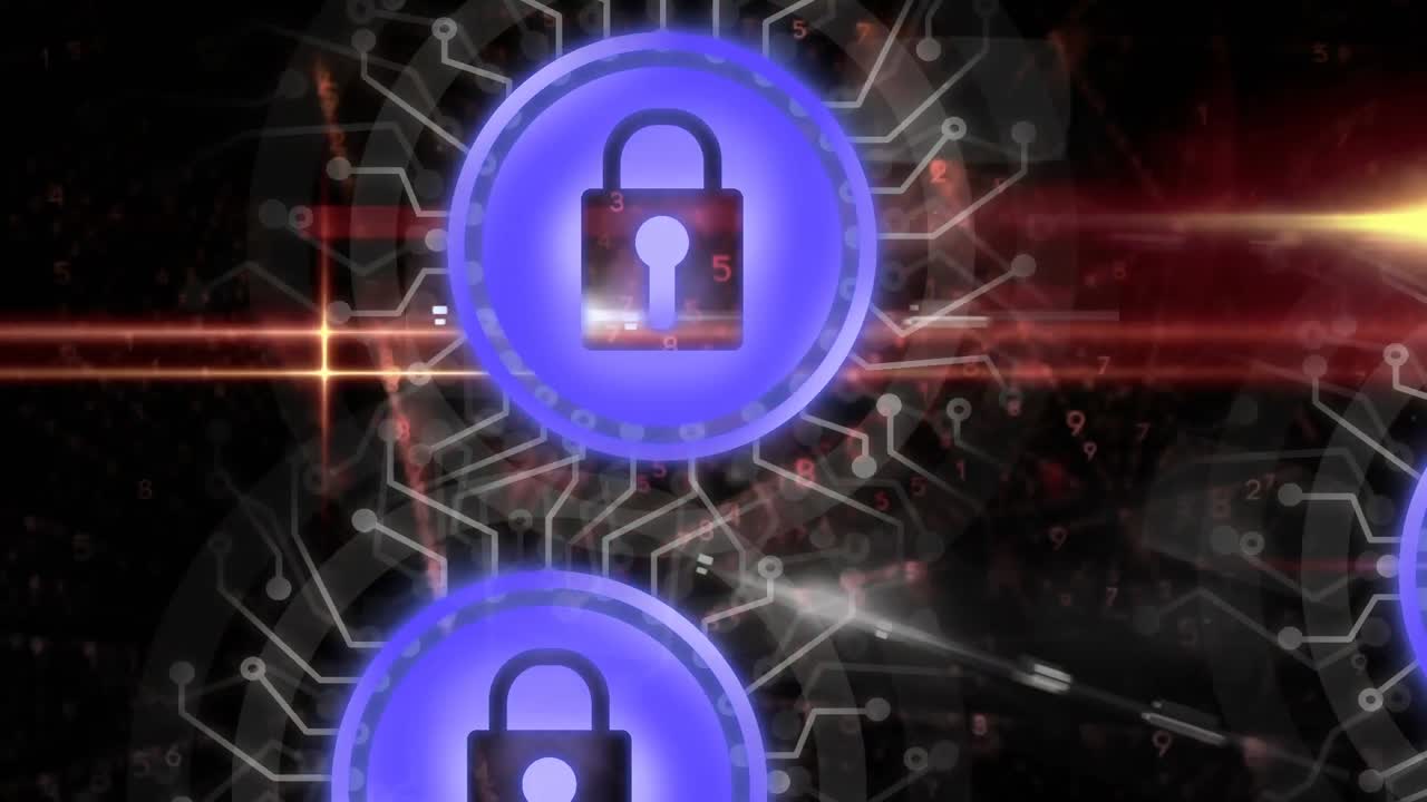 animación de iconos de candados de seguridad en línea sobre el procesamiento de datos