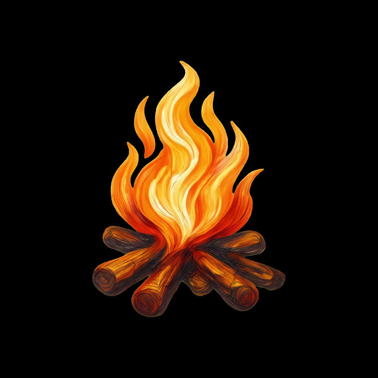 Vibrant campfire illustration animation isolated asset, transparent 4K ...