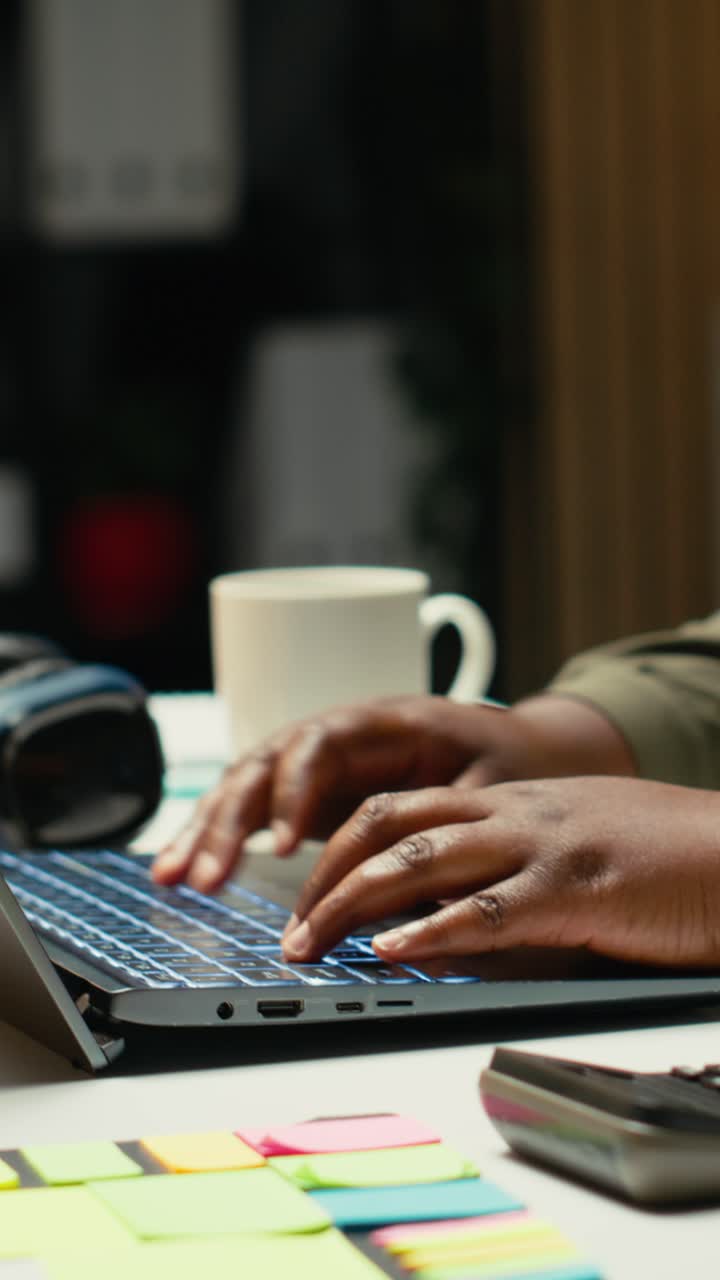Vertical Video Female specialist working after hours on proofreading and fact checking