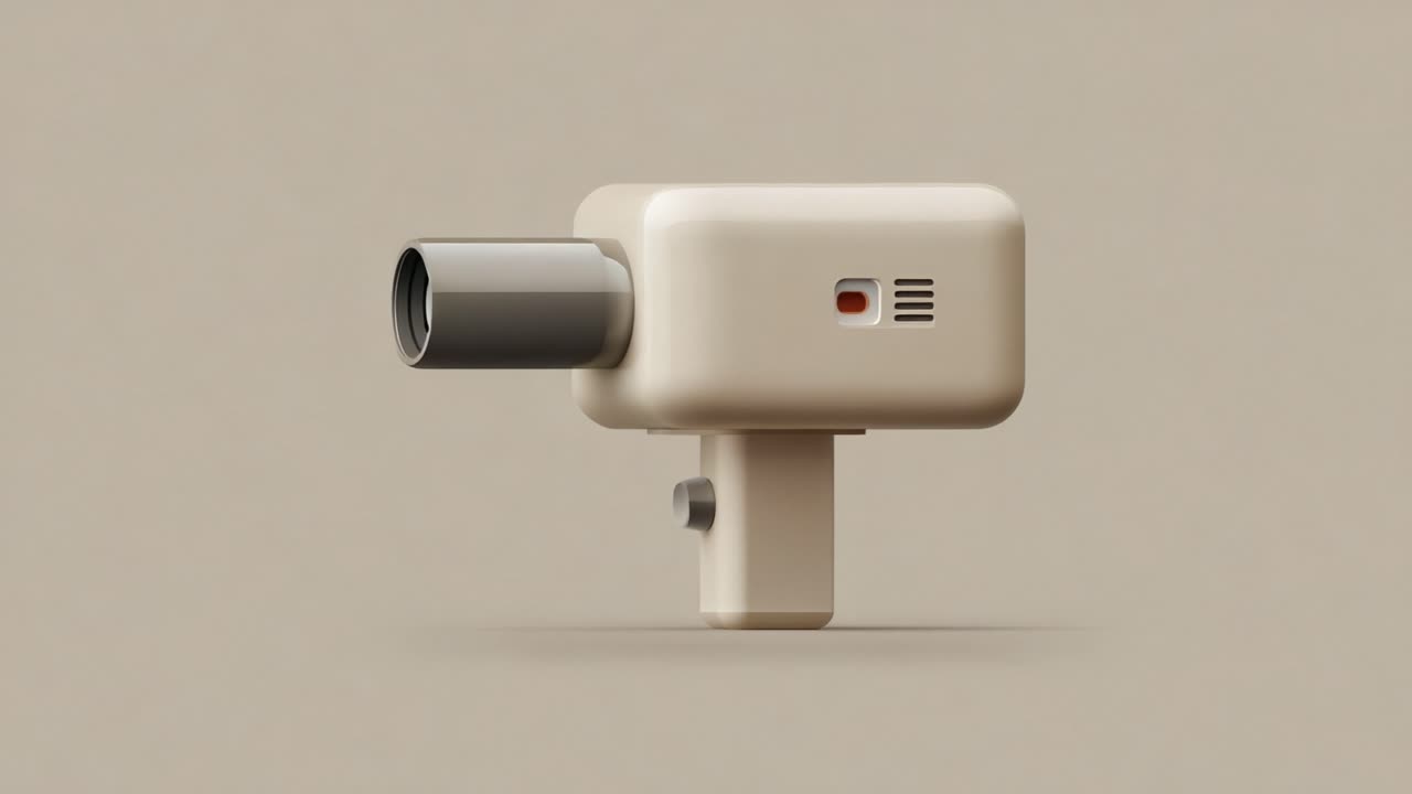 A Close-Up View of a Retro Video Camera: Capturing the Essence of Vintage Filmmaking Technology with Its Distinctive Design and Characteristics