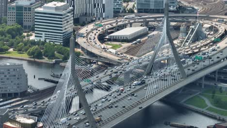 drone shot of traffic building up during boston's evening rush hour