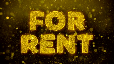 for rent text on golden glitter shine particles animation.