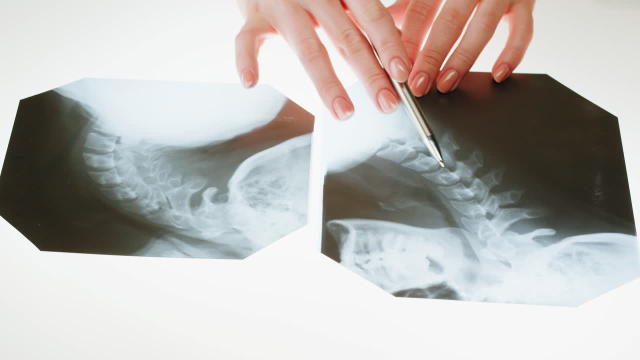 Medical Professional Examining Human Neck X-Rays